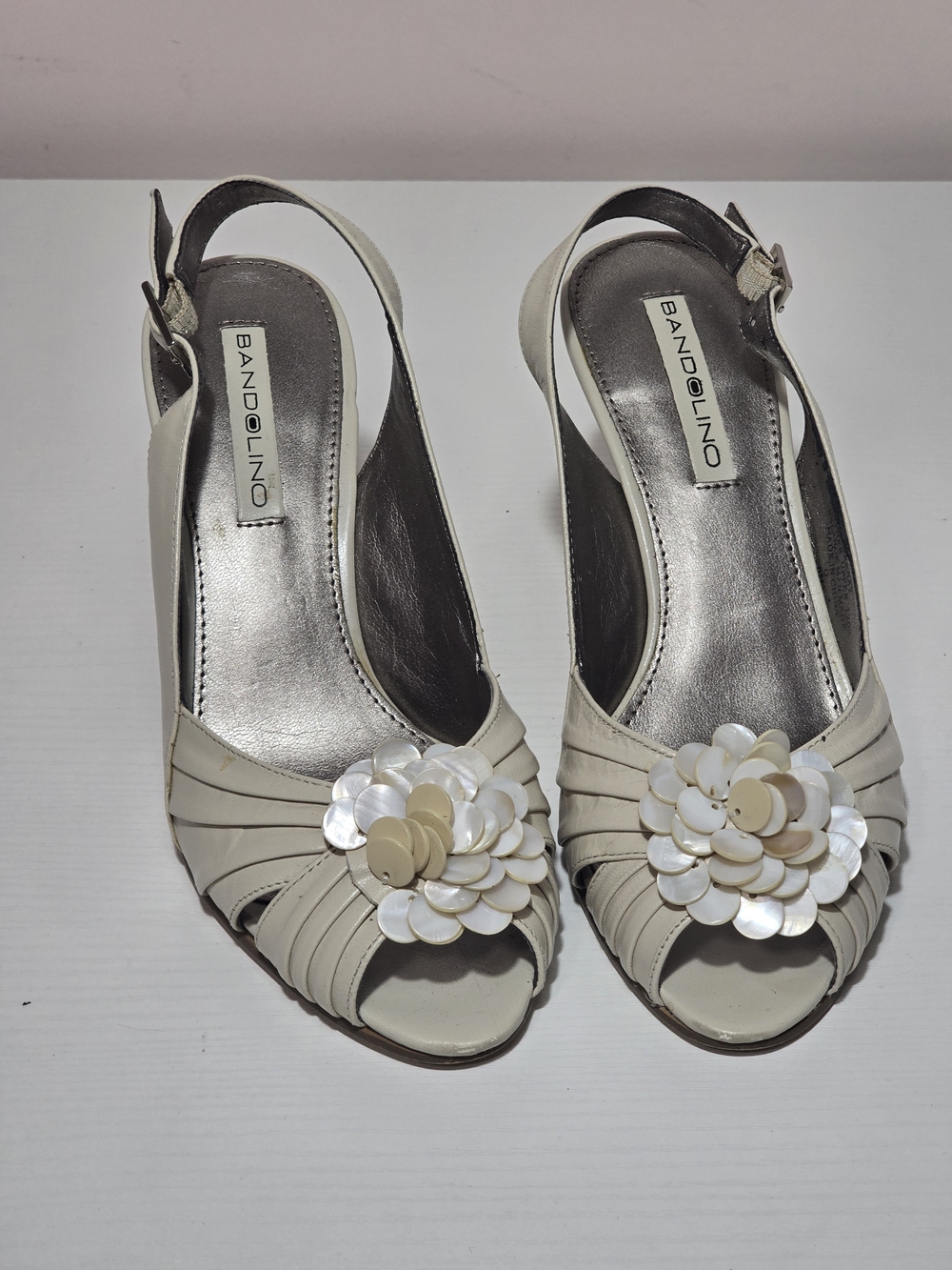 Bandolino Ivory Floral Peep-Toe Slingback Heels